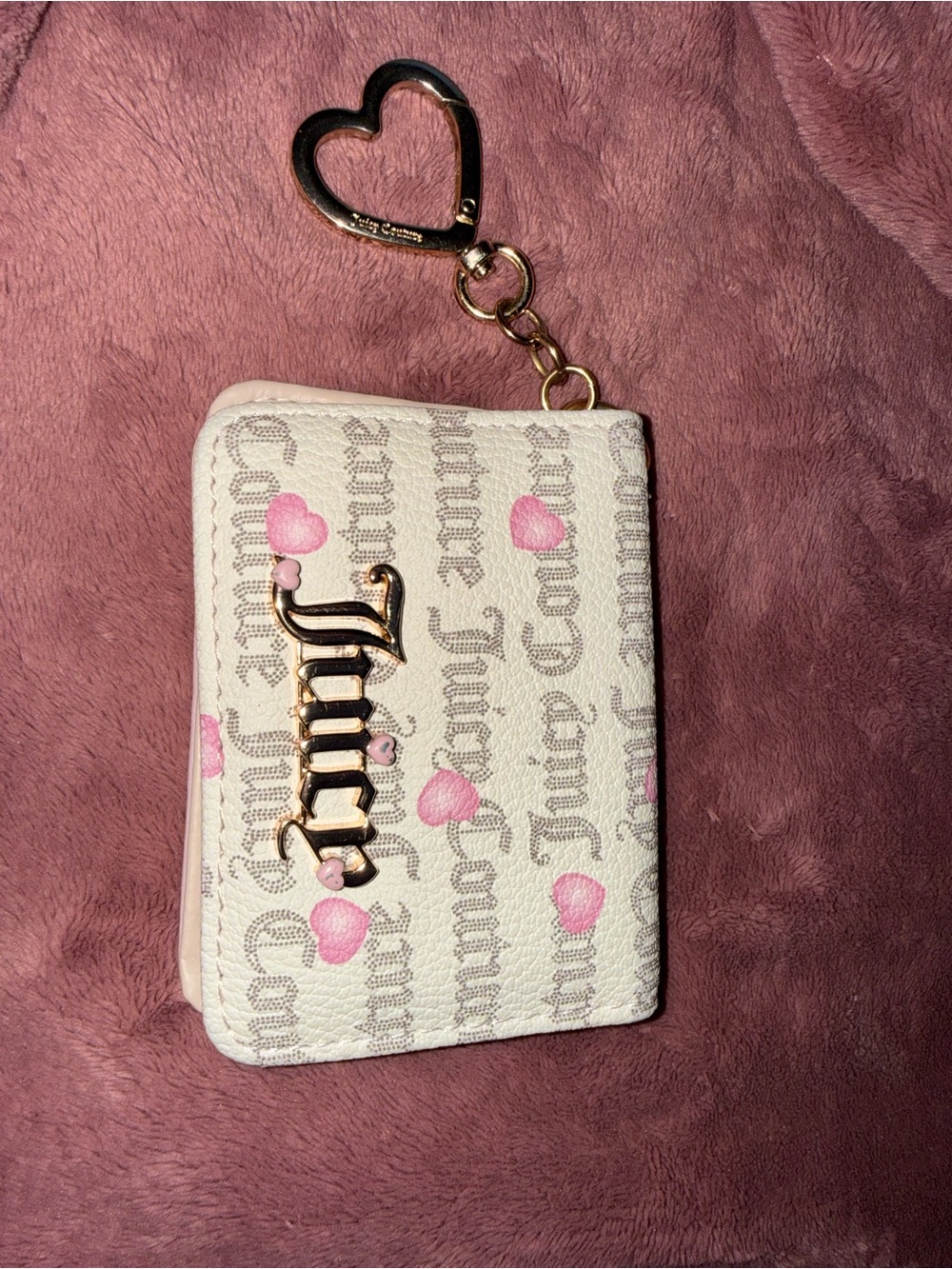 Juicy Couture Cream & Pink Heart Logo Keyring Card Holder